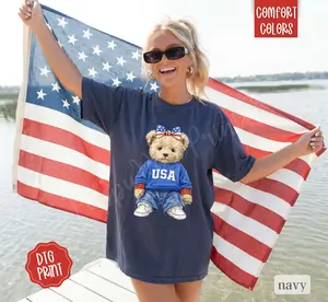 USA Bear Shirt Comfort Colors, Trendy Women's Tshirt