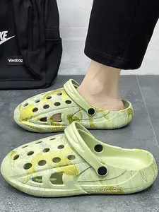 Men's Printed Hole Shoes Indoor Outdoor Thick Sole Anti-Slip Comfortable Slippers Casual Shoes Clogs, All-Season Casual Footwear for Daily Commute & Weekend Activities