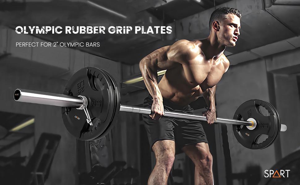SPART Weight Plate 2-Inch Rubber Coated Olympic Grip Plate for Barbell,Solid Cast Iron Weight Plates in Pairs for Strength Training,Weightlifting,Crossfit,Home Gym 35LB