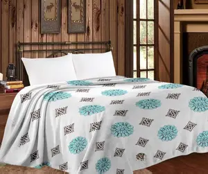 Mia Collection Thin Throw Blanket - Conchos, Soft Cotton Blend, White with Blue Conchos Design, Perfect for Home