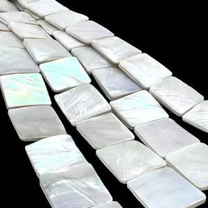 Silvery-White Nautilus Shell Beads - Thickest Nacre with Organic Iridescent Matrix - Gem Quality Grade AAA (Among the Rarest & Most Valuable Seashells in The World) Exquisite Craftsmanship - New Double Sided Design - Smooth Square - 8 Inches - Half Strand