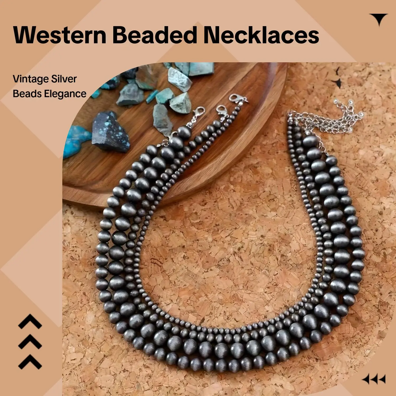 Set of 4 women’s fashion necklaces in Western countryside style, featuring silk-like beaded strands for layered wear—simple and versatile.