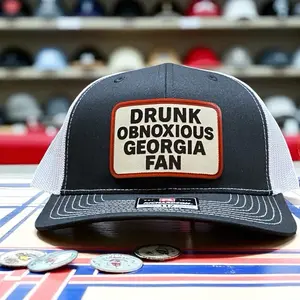 Drunk Obnoxious GA Fan FULL COLOR on Black Richardson 112 Trucker Hat - Bold Patch, Adjustable Snapback, Made in USA
