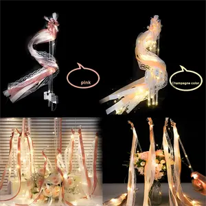 30 Pieces Mixed Color Wedding Light Up Silk Fairy Wand with 3 Colorful Glitter Patterns, LED Silk Fairy Wand Wedding Decoration with Bells for Weddings, New Year's, Concerts, Holiday Decorations (Champagne + Pink)