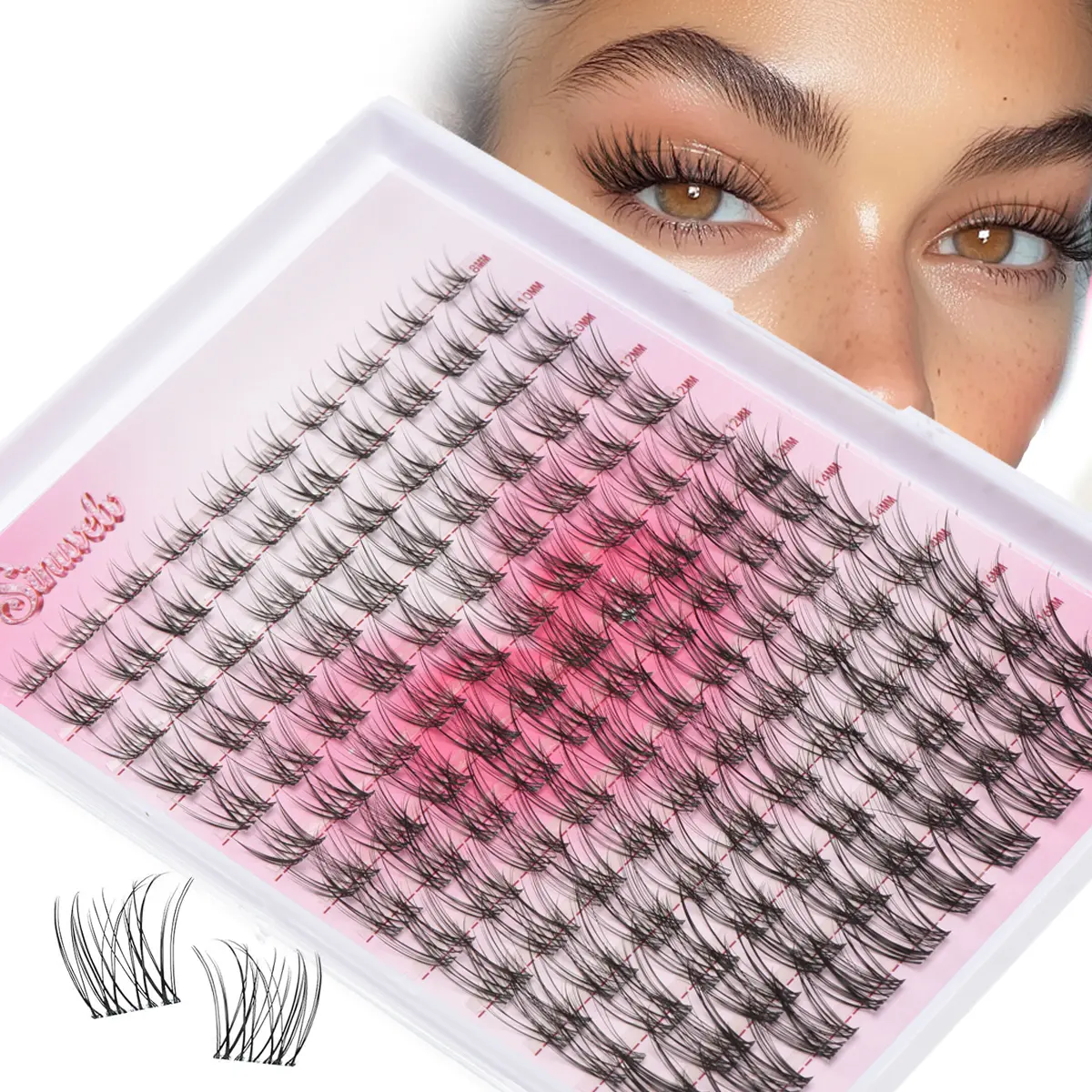 Sinuvelv 8-18mm Mixed Lengths,Soft C Curl Individual Lash Clusters for Beginners' DIY Eyelash Extensions, Waterproof And Invisible Band, Realistic Individual Cluster Lashes with Glue&Tweezers Kit, Eyelashes Clusters Kit, Soft C Curl Lash Clusters
