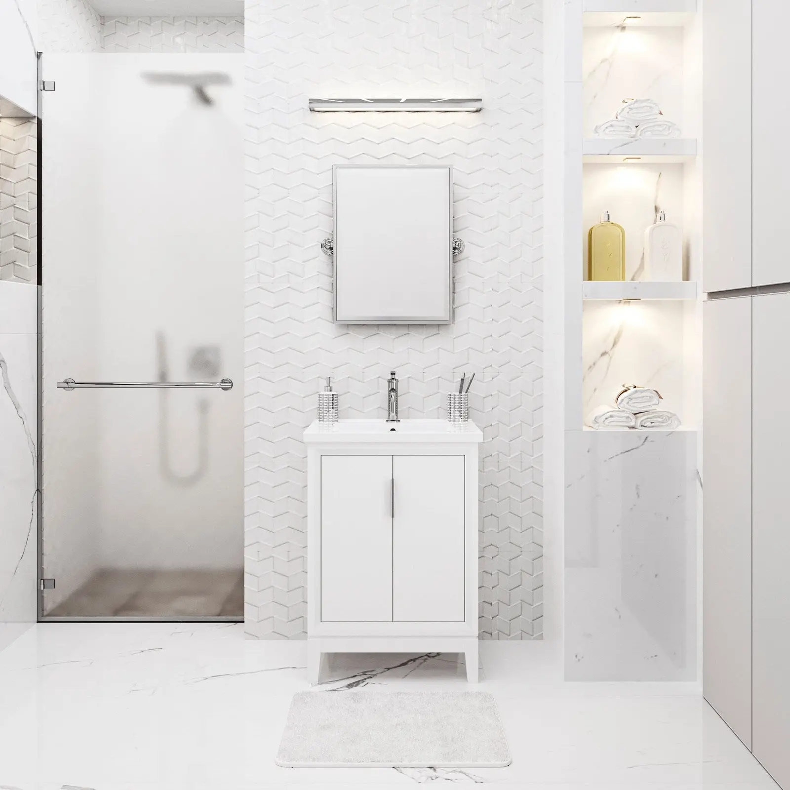 Water Creation Elise 24" Integrated Ceramic Sink Top Vanity in Pure White