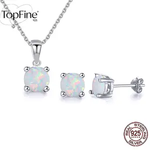 1 Set 925 Sterling Silver Mystical White Opal Round Stud Earrings And Pendant Necklace Jewelry Set, Engagement/Party/Holiday Gift For Women