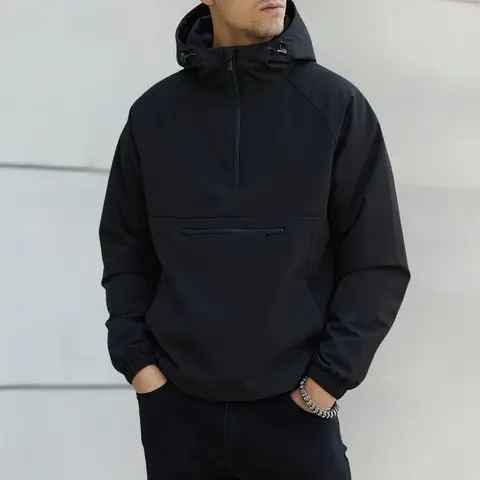 Men's Beige Trendy Zip-Up Hoodie - Medium Size, Long Sleeves, Zippered Patch Pockets, Spring & Autumn Casual Outdoor Top, Comfortable Stylish Menswear