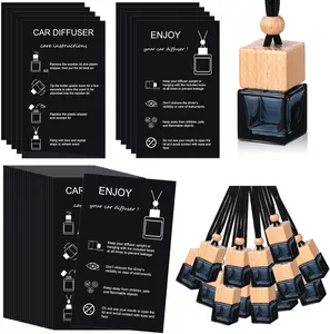 Sets Car Diffuser Bottles Empty Bulk Hanging Car Air Freshener Diffuser Bottles Bulk Glass Perfume Holder with Instruction Cards for Essential Oil Fragrance Pendant(Square,Black)