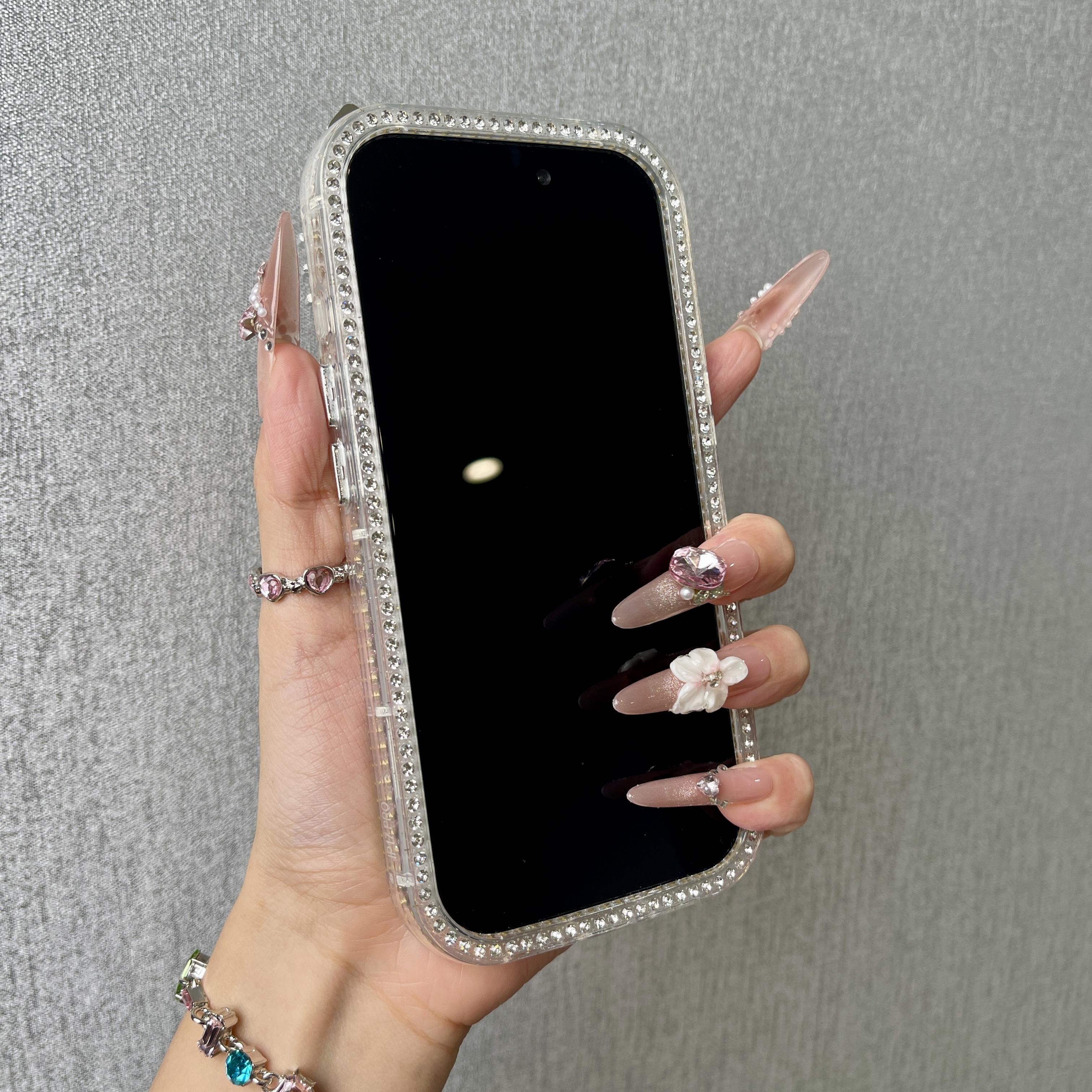 DIY Glitter Clear Phone Case with 3D Butterfly & Rhinestone Charms, Bling Cat Ear Diamond Frame Customizable Protective Cover for IP 17 PROMAX junk