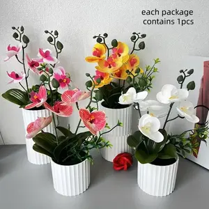 1pcs Artificial Orchid Potted Plant, Multi-Color Phalaenopsis in Vase, Durable Plastic Floral Decor, Ideal for Home and Office