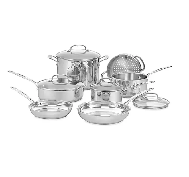 Cuisinart 11-Piece Stainless Steel Cookware Set, Pots and Pans Set with Skillets, Saucepans, Stockpot & Lids, Durable Kitchen Cookware for Home Cooking, Professional-Style Stainless Steel Construction