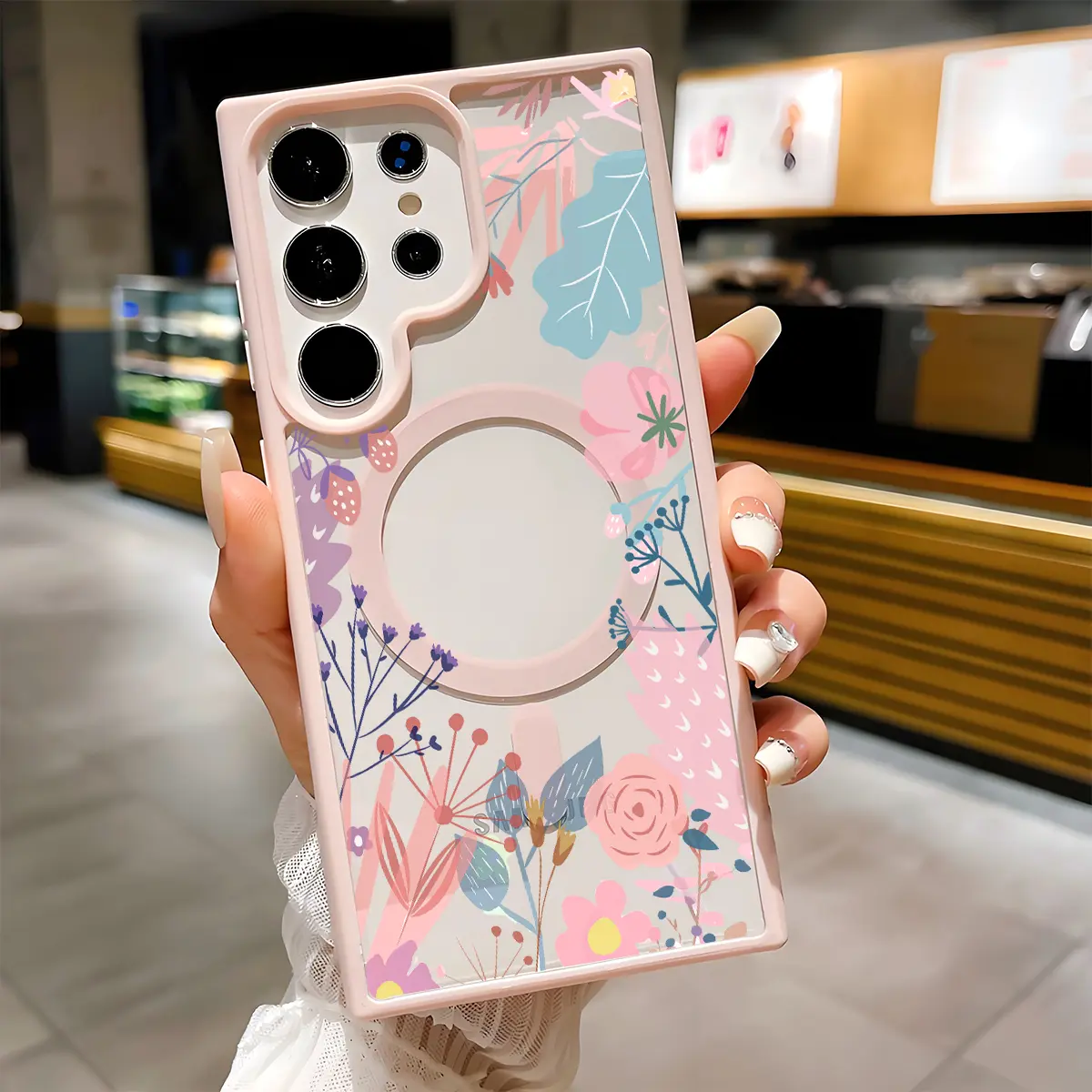 Floral Pattern Clear Magnetic Phone Case , Compatible with MagSafe Silicone Bumper Protective Cover For Samsung S26 S25 S24 S23 S22 Ultra Plus FE Girl Y2K
