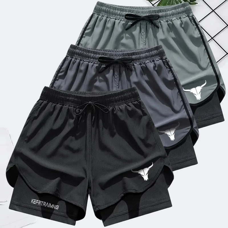 Men’s 2-in-1 Double Layer Stretchy Side Drawstring Gym Shorts - Solid Soft Quick-Dry Fabric, Heat-Ready Breath, Regular Fitted Streetwear Activewear, Anti-Exposure Side Pockets, Summer Bottoms