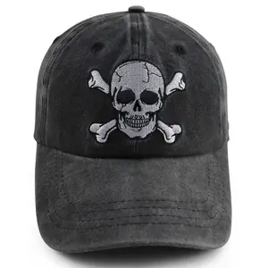 Skeleton Skull Decor Hats for Men Women, Funny Embroidered Skeleton Head Bones Baseball Cap, Adjustable Washed Distressed Vintage Halloween Decorations Hat for Mom Dad Grandpa Grandma Friends