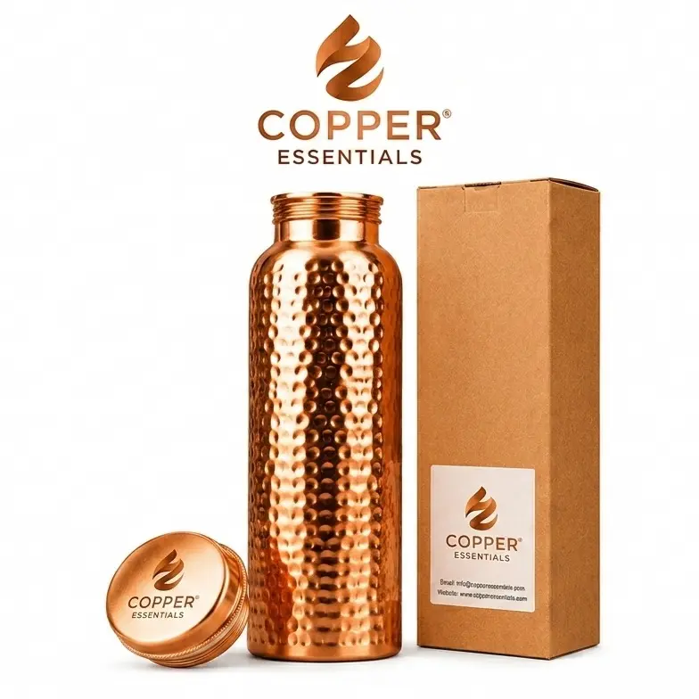 100% Pure Copper Water Bottle 32oz (1000ml) Heavy Duty Leak-Proof, BPA-Free, Food-Grade, Artisan Craftsmanship - Aesthetic