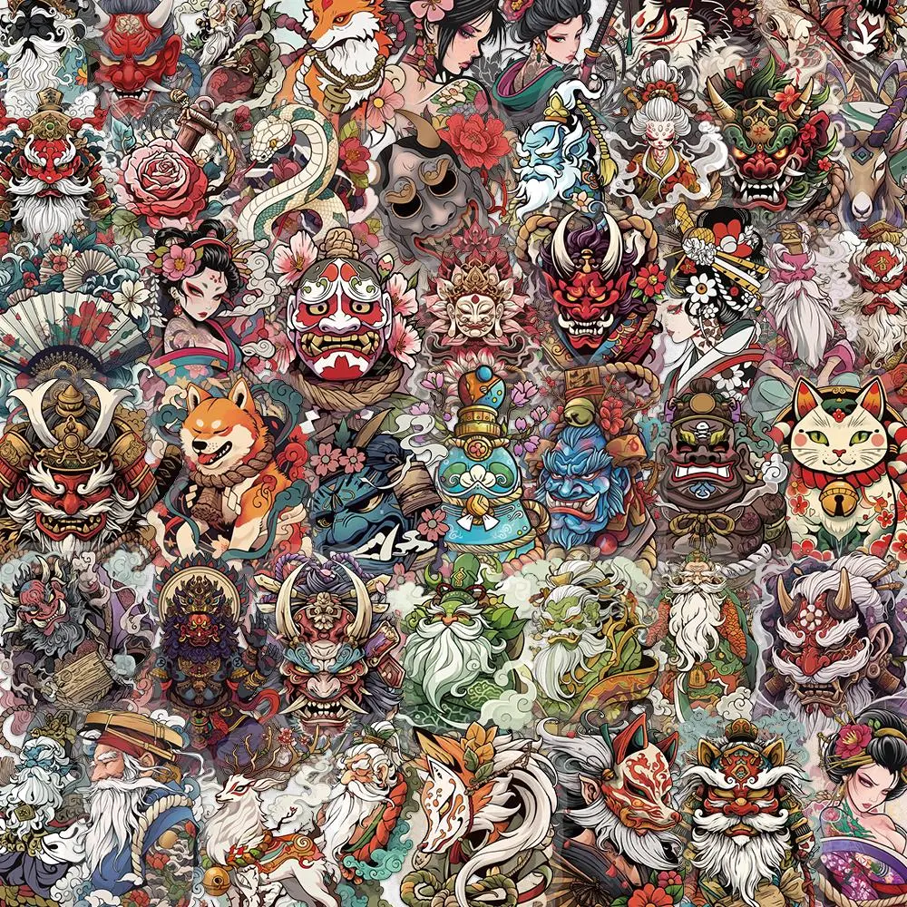 Japanese Style Tattoo Sticker, 50/1000pcs Waterproof Self Adhesive Decorative Sticker, DIY Decals for Water Bottle Laptop Phone Case Scrapbooking, Ornaments, Premium Stickers