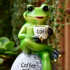 1Pcs Frog Drinking Coffee Resin Statue – Cute Coffee Lover Figurine, Lifelike Detail – Perfect for Garden, Patio, Balcony, Desktop Decor – No Fade, Weather Resistant – Great Gift for Frog & Coffee Enthusiasts, Resin Animal Sculptures