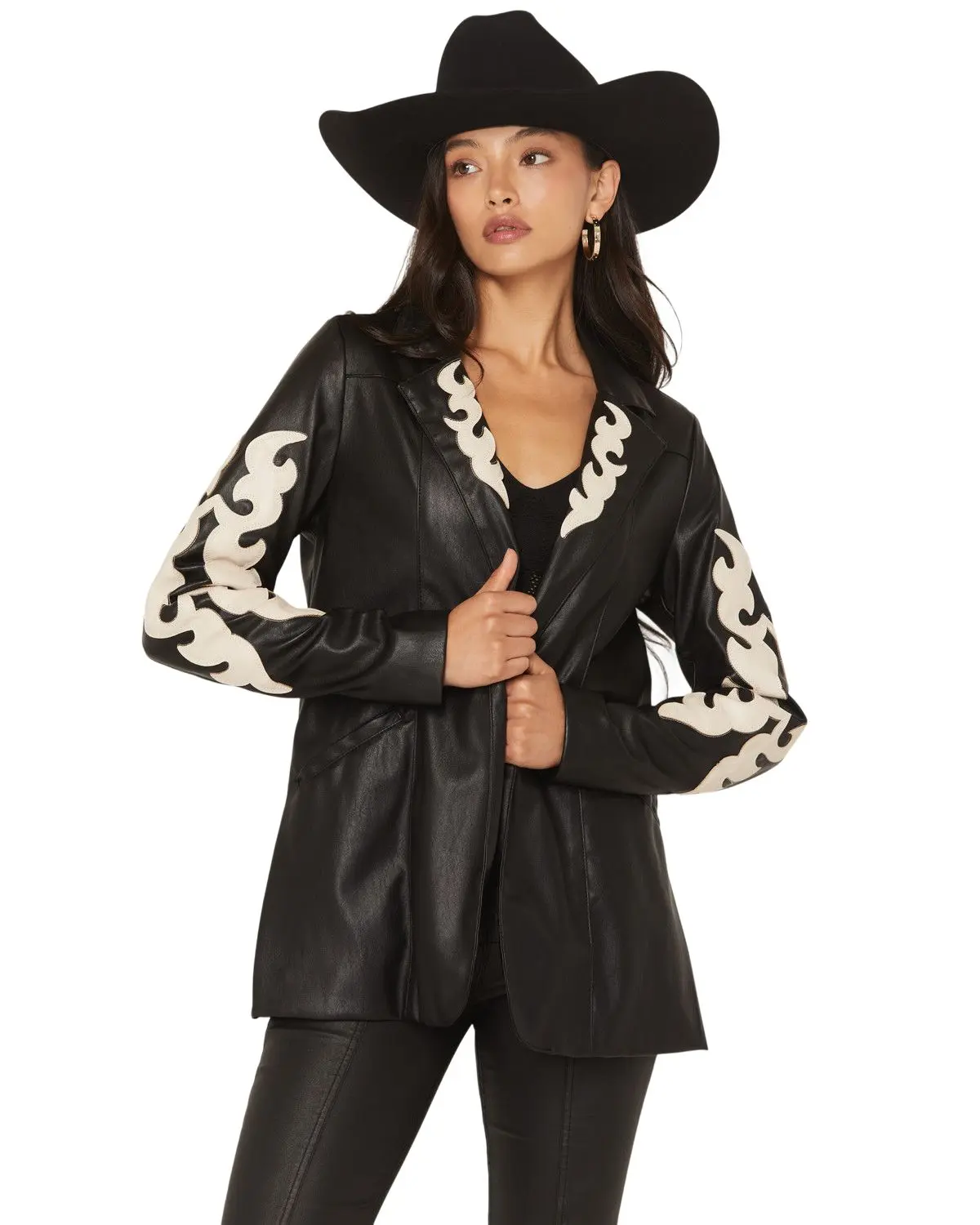 Rock & Roll Denim Women's And Women'S Two Tone Western Pleather Blazer - Bw92d07219