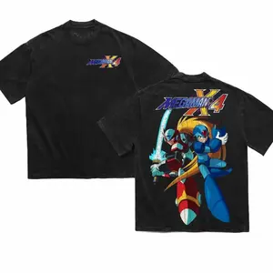 Megaman X4 X and Zero Rockman T-Shirt: Epic Gift for Movie Fans, Classic Oversized Seamless Straight Man Designer Tee in Men's Regular Fit Floral Print, Heavyweight Cotton Featuring Panther Design YHS