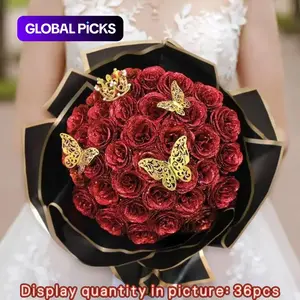 DIY Sparkling Rose Bouquet, Glitter Flowers Bouquet, Artificial Glitter Flower, Artificial Flower Plant, Eternal Shine Blue Roses, Anniversary, Engagement and Wedding Gift #GLOBAL PICKS
