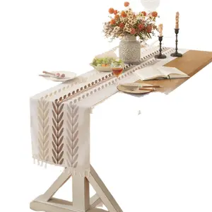 Embroidered Light Luxury High End Table Runner for Coffee Tables and TV Cabinets Three Leaf Collection Size 35x120 to 35x300cm