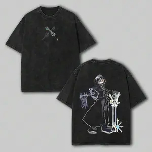 Kingdom Hearts Roxas Organization XIII Keyblades Front & Back Print T-Shirt, Vintage Washed Black Oversized Anime Streetwear Top, Retro "Oathkeeper & Oblivion" Tee for Men Women, Kingdom Hearts Fan Gift & Game Apparel