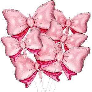 6 Pcs Pink Bow Balloon 35 Inch And 15 Inch Polka Dot Foil Balloons Pink Bow Decorations For Birthday Wedding Theme Party Decorations