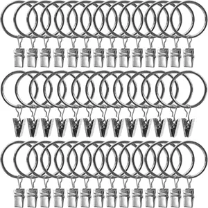 40 Pack Curtain Rings with Clips, Drapery Clips with Rings, Drapes Rings 1.26 in Interior Diameter, Fits up to 1 Inch Curtain Rod