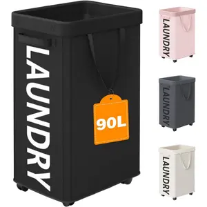 Laundry Basket with Wheels, 90L Rolling Laundry Hamper with Wheels, Large Clothes Hamper on Wheel with Removable Mesh Bag for Bedroom, Dorm Room Essentials, Black