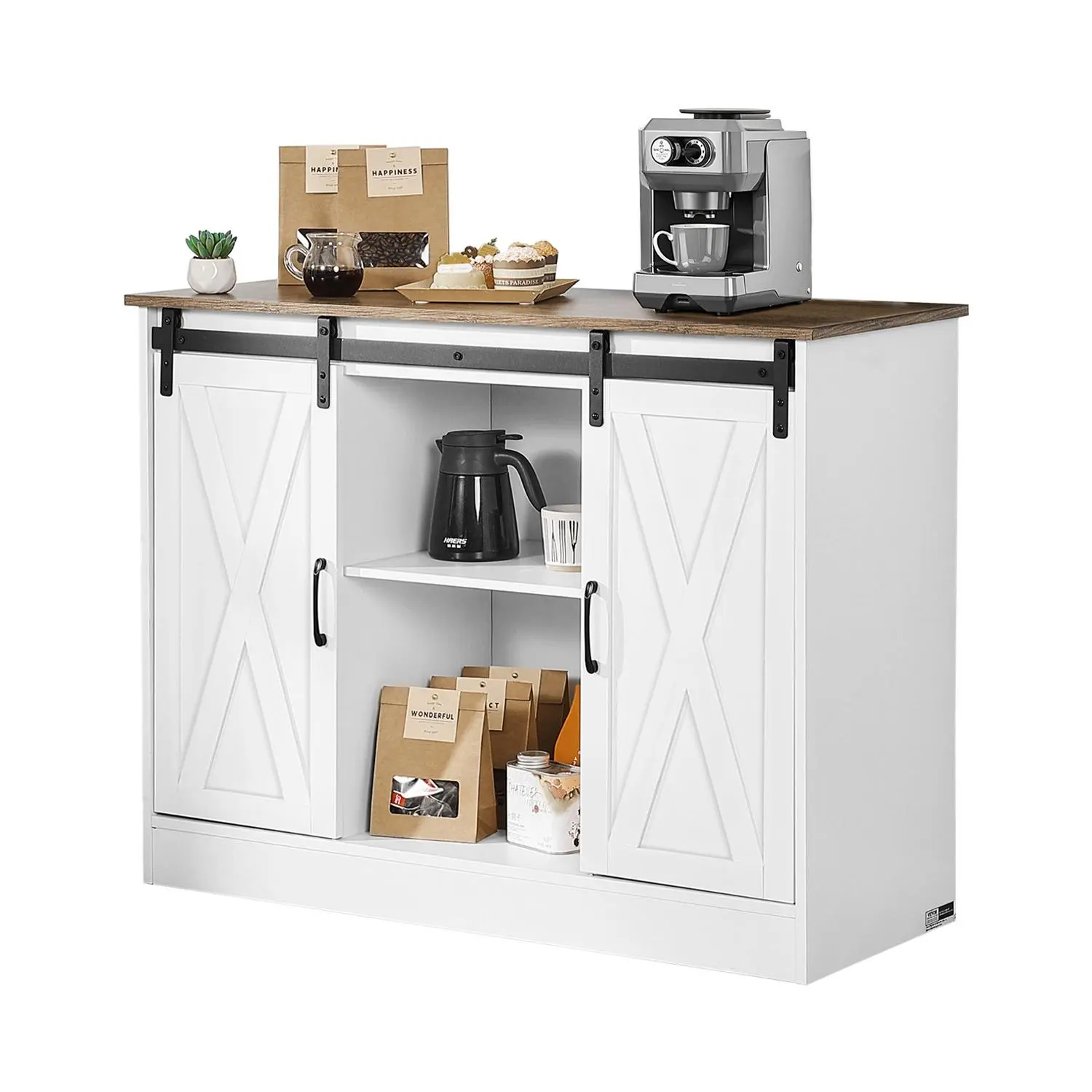 【SummerFinds】VEVOR Durable Rustic Wood Grain Coffee Bar Cabinet, Adjustable 3-Tier Station with Unique Barn Doors, Spacious Top for Coffee Machine, 150 lbs Capacity, Assembly Required for Living Room