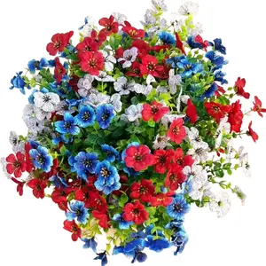 Artificial flowers and artificial plants for outdoor use, spring decorations, red, blue, and white daisies, UV-resistant, suitable for porches, courtyards, window box planters, ideal for Labor Day, Mother's Day, Memorial Day, Valentine's Day, and spring a