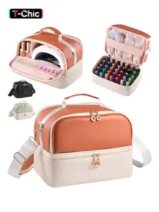 Nail Polish Organizer and Nail Lamp Case, Vanity Makeup Organizer, Holds 35 Bottles (15ml - 0.5 fl.oz) and a Nail Lamp, with Manicure Tools Storage, Makeup Storage Organizer