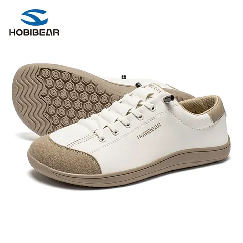 HOBIBEAR Wide-Toe Barefoot Slip-On Sneaker - Men's & Women's PU Leather/Canvas Training Shoes, No-Lace Walking Shoes, Lightweight Wide Foot Friendly for Commuting