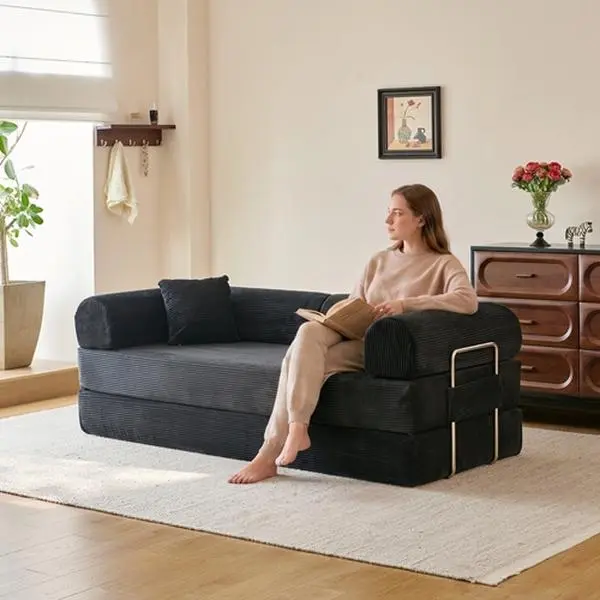 78.8" Low Profile Segmented Convertible Corduroy Sofa Bed - 3-Seat Textured Modular Foldable Sleeper Couch with High-Density Foam, No-Assembly Compression Sofa for Living Room