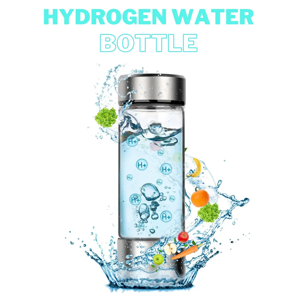 Hydrogen Water Bottle Generator, Portable Rechargeable aquahealth Hydrogen Water, Hydrogen Water Ionizer Machine, with SPE/PEM Technology, Silver