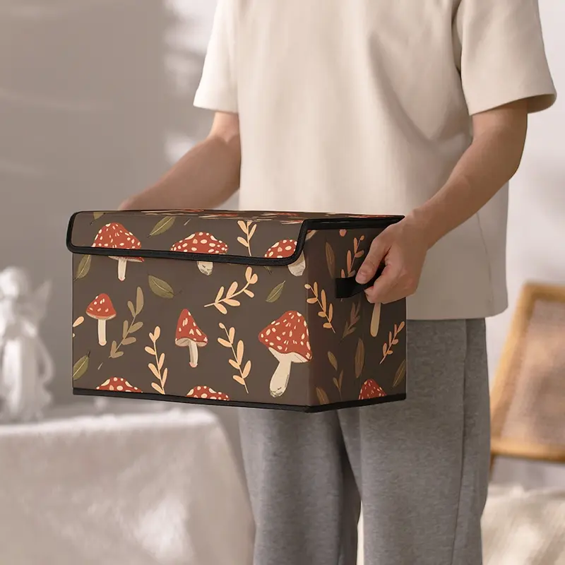 Mushroom Pattern Storage Box with Handles, Bedroom Closet Organizer, Bed Underneath Storage for Clothes Blankets Sheets Toys, Bedding Organizer Storage