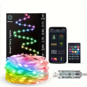 APP smart leather wire light string RGB USB Twinkle Smart Fairy Light String  Music Bluetooth Mesh APP IR Remote DIY Control Sync Color Chasing  for Christmas Tree Bedroom