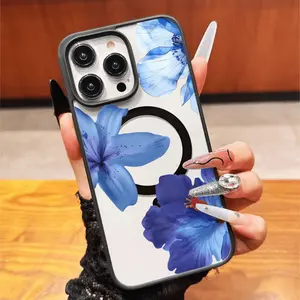 Blue Floral Magnetic Phone Case, Durable Valentine's Day Decoration, Thick Anti-Drop Cover Compatible with iPhone 17/11/12/13/14/15/16/7/8
