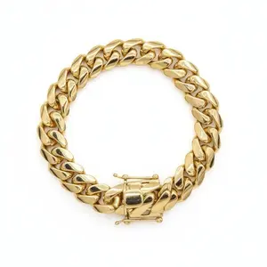 14MM 14Kt Gold Over Silver Cuban Link Bracelet