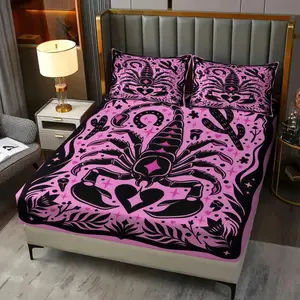 3-Piece Scorpio Pattern Bed Sheet, Comfortable Printed Pattern, Including 1 Bed Sheet And 2 Pillowcases, Comfortable Bedding, Anti Slip Dust Cover Suitable For Bedroom, Suitable As a Gift