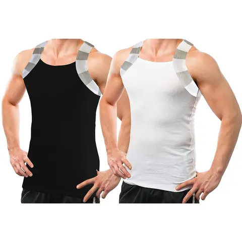 Men's 2-Pack Square Cut Tank Tops, Ribbed 95% Cotton Stretch Sleeveless Athletic Apparel Tops, Basic Breathable All Seasons Undershirts with Skin-Freshening Fabric