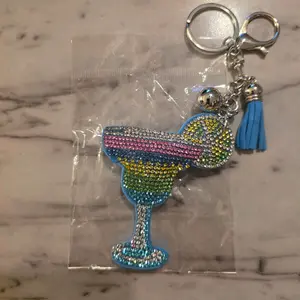 Sparkling Margarita Keychain with Blue Tassel and Silver Charm