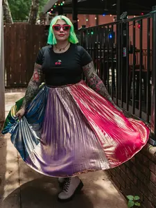 METALLIC MISFIT PLEATED SKIRT S-XL