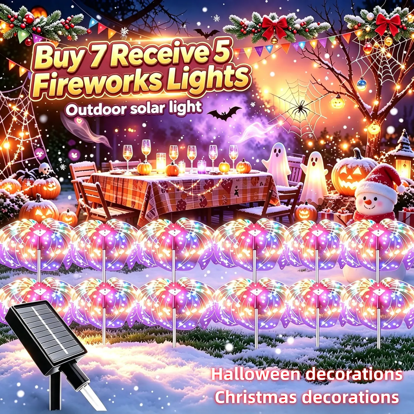 Outdoor solar lights, Buy 7 Receive 5 solar fireworks lights, Christmas and Halloween decorative lights, IP65 waterproof rating, suitable for home courtyard decoration, outdoor camping, solar outdoor lights, Christmas Lighted Holiday Displays