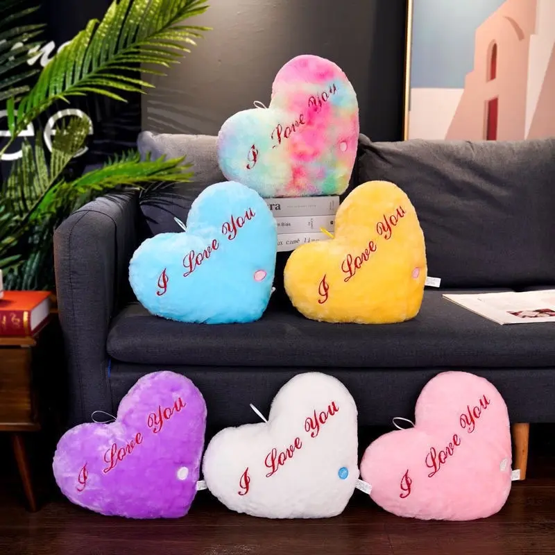 Colorido Resplandor Almohada Corazón Resplandor Juguete De Peluche Resplandor Amor Almohada Chica Regalo De Cumpleaños Muebles Para El Hogar Soft