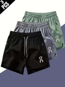 On Style Sporty Quick-Dry Athletic Wear Shorts 3-Pack, American Casual Style, Outdoor Fitness Wear, Zip Pockets, Unisex, All Seasons
