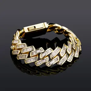 18mm Men's Trendy Hip‑Hop Square Zircon Bar Cuban Link Bracelet, Vibe‑Driven Jewelry, Ultra‑Cool Gift Jewelry