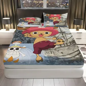 3Pcs Pirate  Adventure Fitted Sheet Three Piece Set (1*Fitted Sheet+2*Pillowcases, Coreless), Holiday theme, Anime Bedding Set, Mattress protector Soft, Breathable