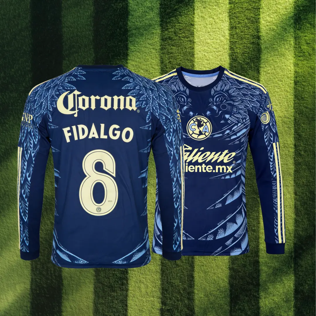 8# Fidalgo 25 26 Mexico LIGA MX Club America Away Blue Long Sleeve Soccer Jersey Fans Version Breathable